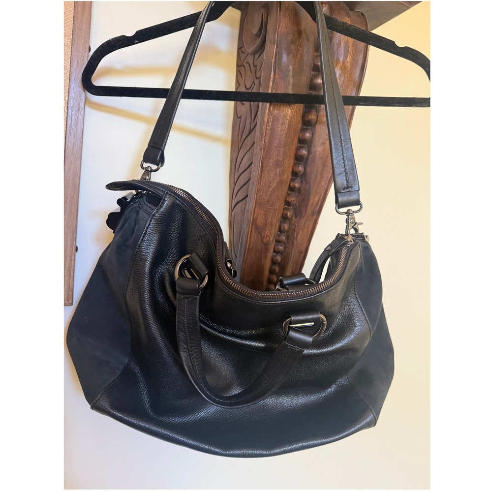 TOUS Black Pebbled Leather Hobo Bag Slouchy Satchel Pink Lining Pristine Med